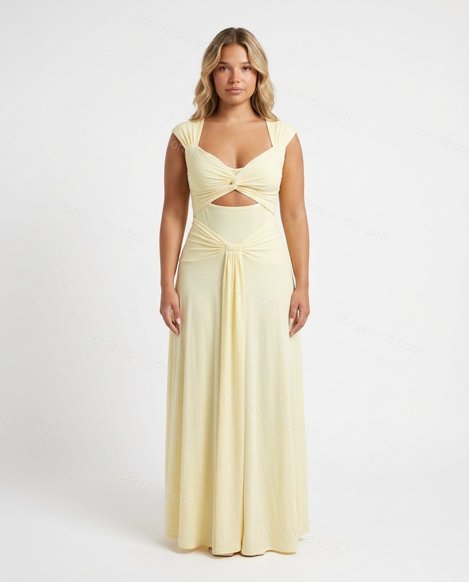 Light Yellow Maxi Knit Dress, front studio view, by Floravincie