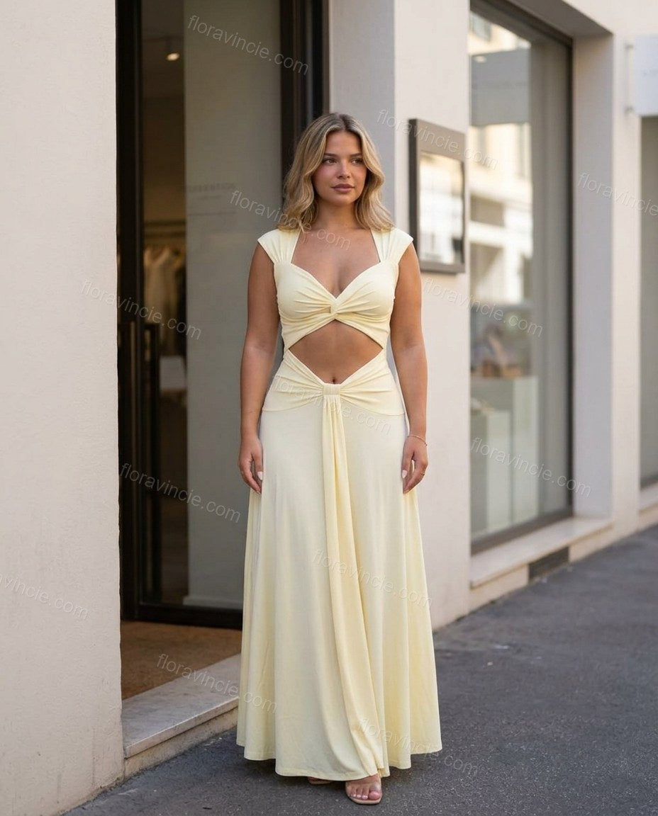 Light Yellow Maxi Knit Dress, alternate use-case lifestyle view, by Floravincie