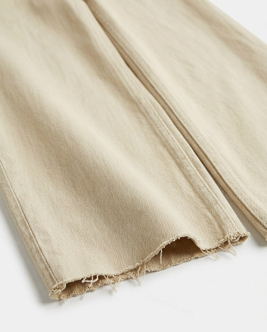 Charcoal Fringe Denim Pants, close-up of black accents, fringe trim and raw hem, by Floravincie
