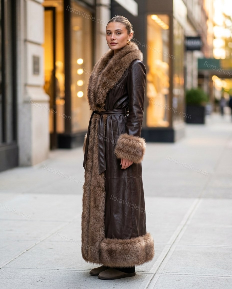 Dark Brown Faux-Fur Coat, alternate use-case lifestyle view, by Floravincie