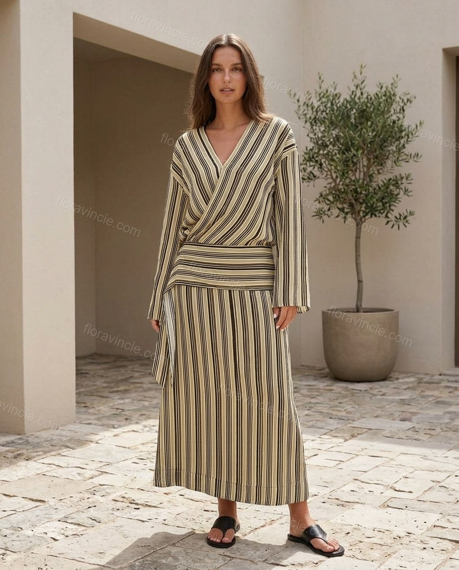 Black Striped Midi Dress, full-length hero view, by Floravincie