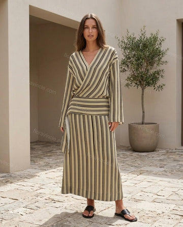 Black Striped Midi Dress, full-length hero view, by Floravincie