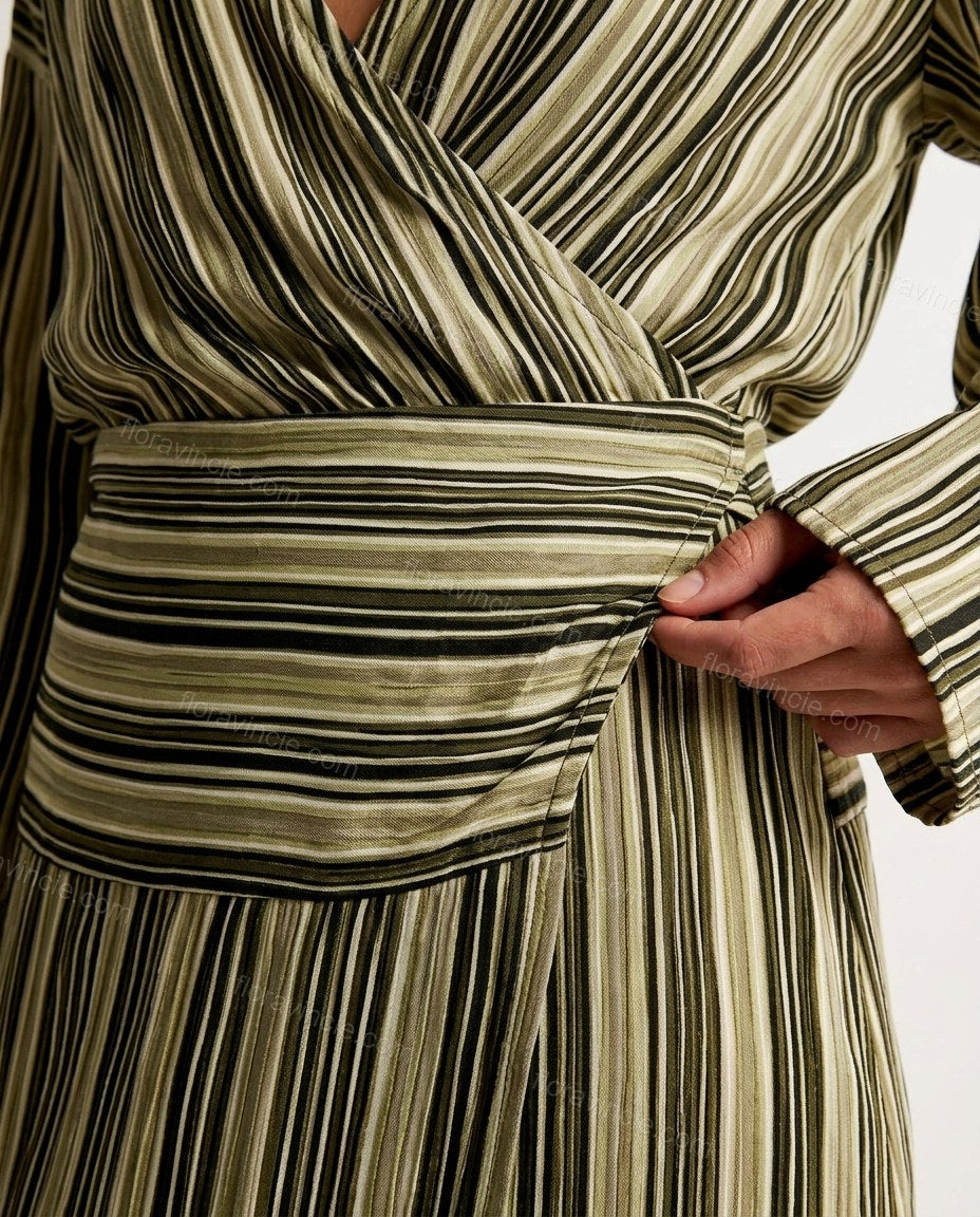 Black Striped Midi Dress, close-up of striped, by Floravincie