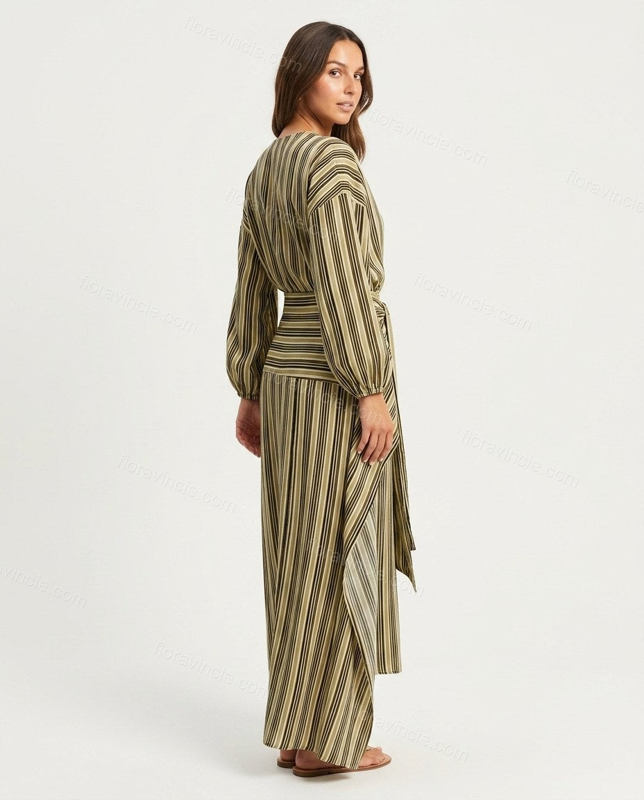 Black Striped Midi Dress, side and back studio view showing simple vertical stripe alignment across the back, by Floravincie