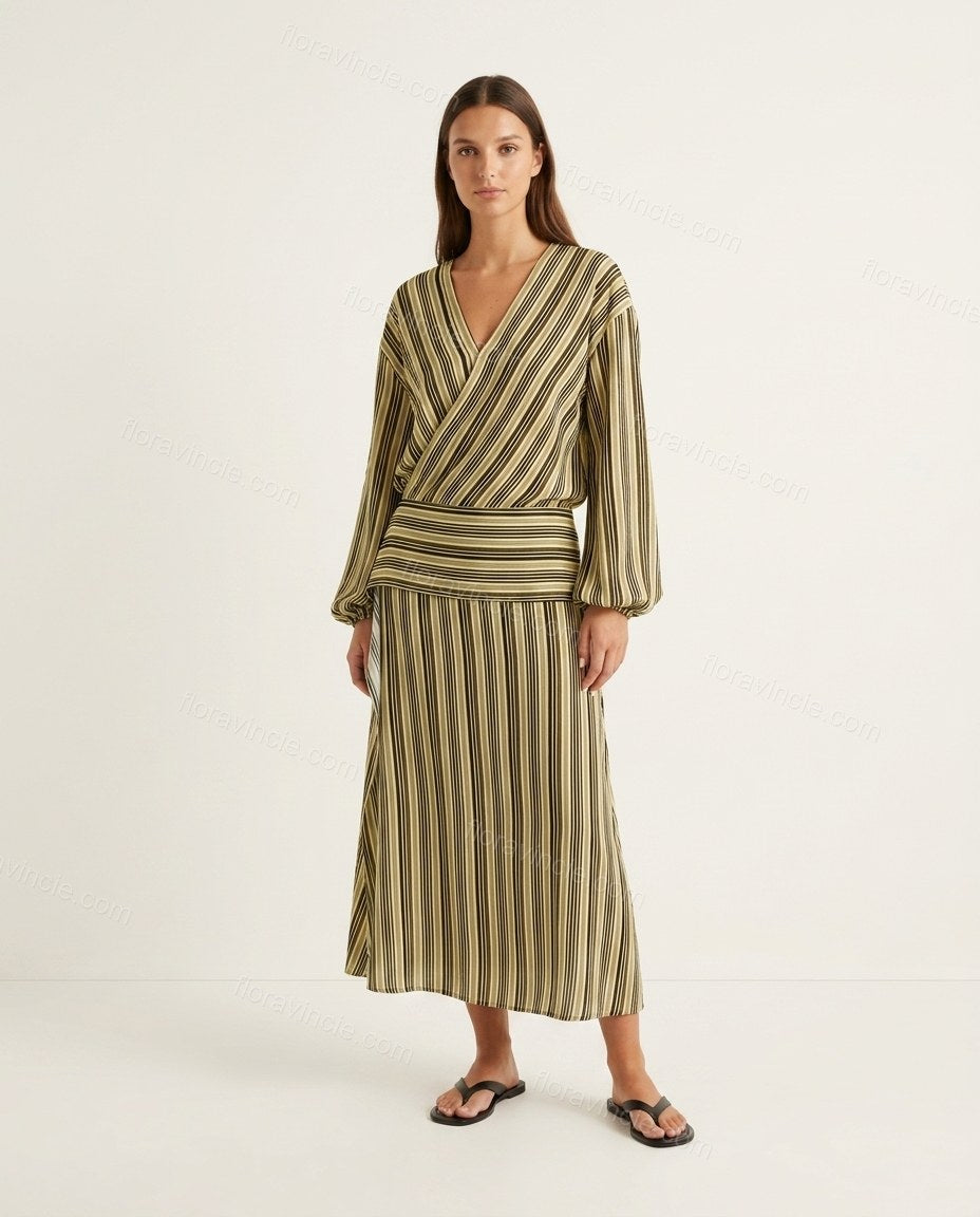 Black Striped Midi Dress, front studio view, by Floravincie