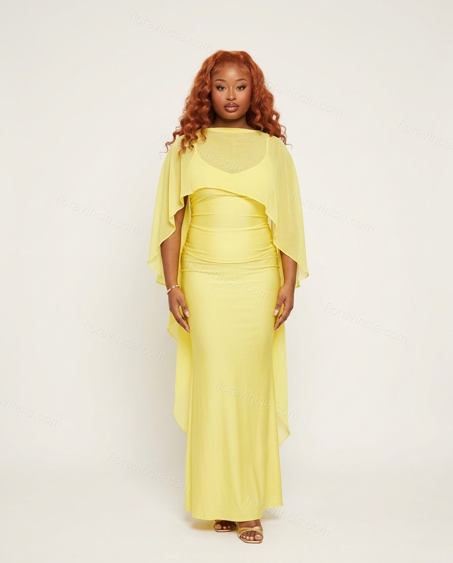Yellow Cape Shorts Set, front studio view, by Floravincie