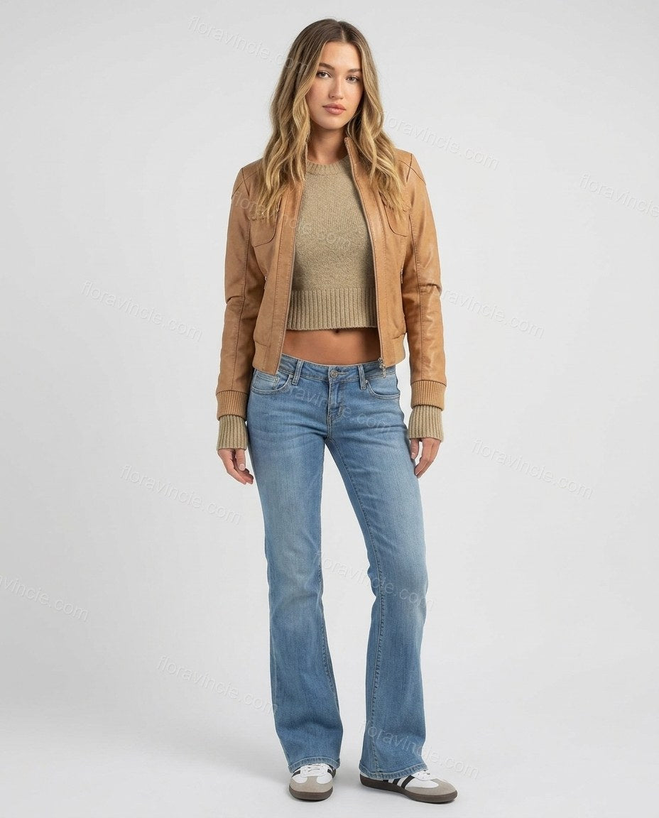 Light Blue Denim Ribbed Outerwear, front studio view, by Floravincie