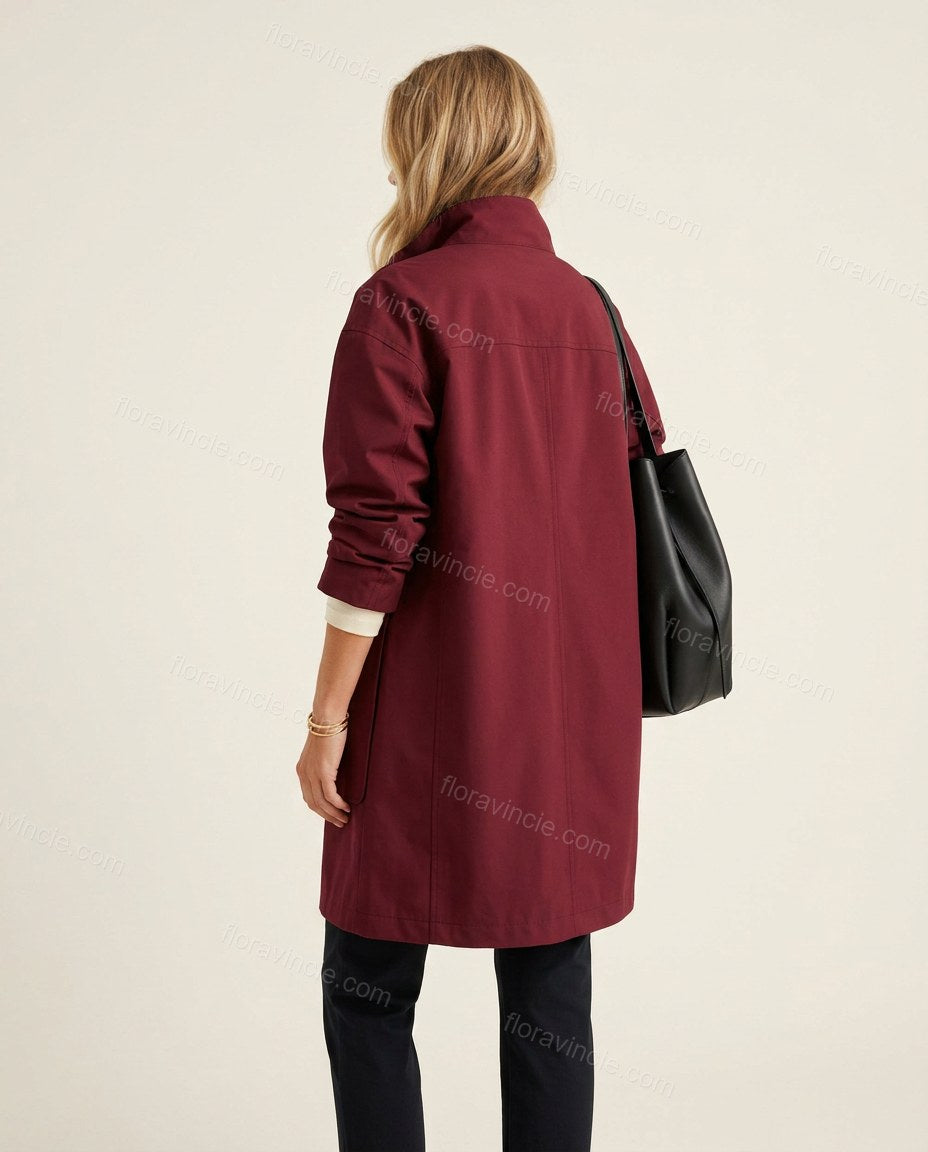 Burgundy Jacket, back studio view showing clean, minimalist back construction, by Floravincie