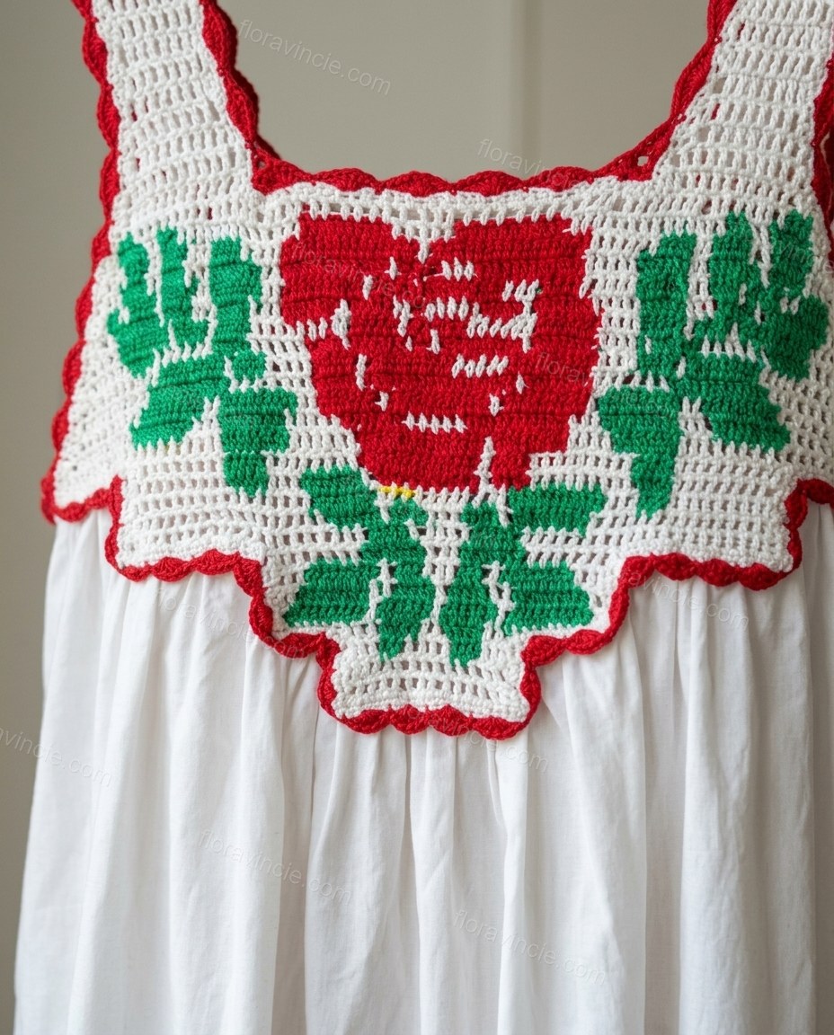 White Floral Maxi Embroidered Dress, close-up of floral embroidery, by Floravincie