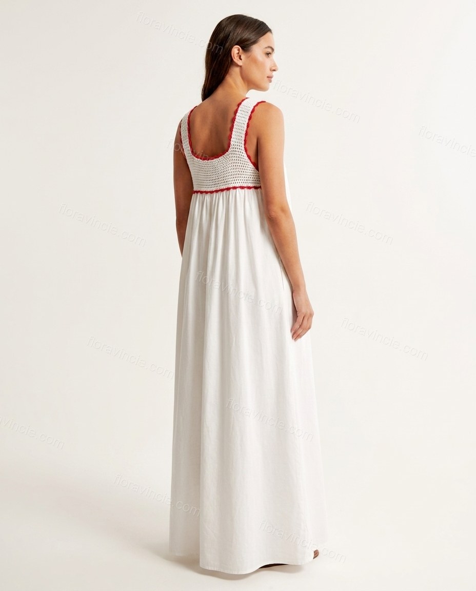 White Floral Maxi Embroidered Dress, back studio view, by Floravincie