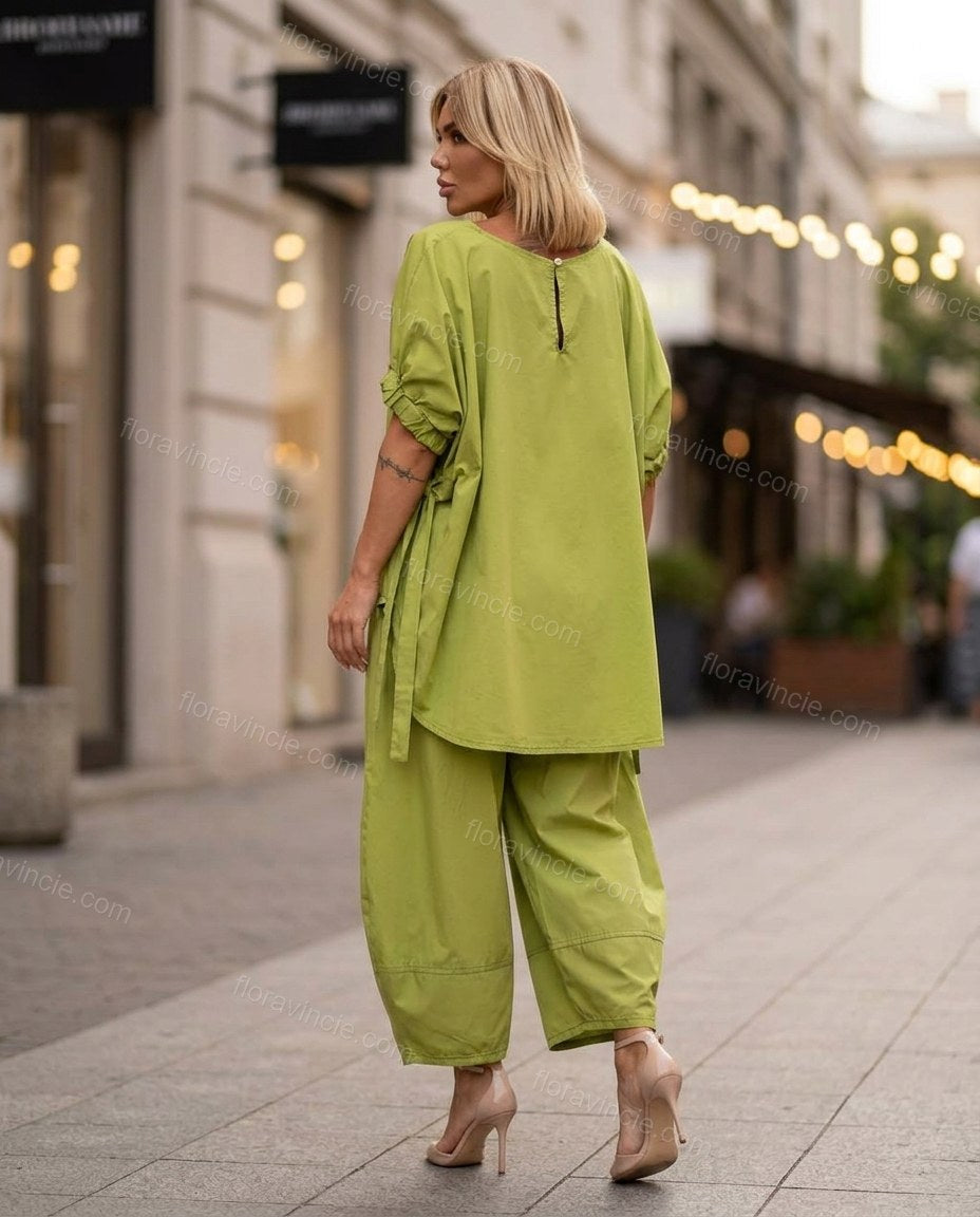 Lime Green Cotton Top & Pants Set, alternate use-case lifestyle view, by Floravincie