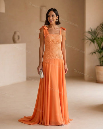 Orange Floral Maxi Chiffon Dress, full-length hero view, by Floravincie