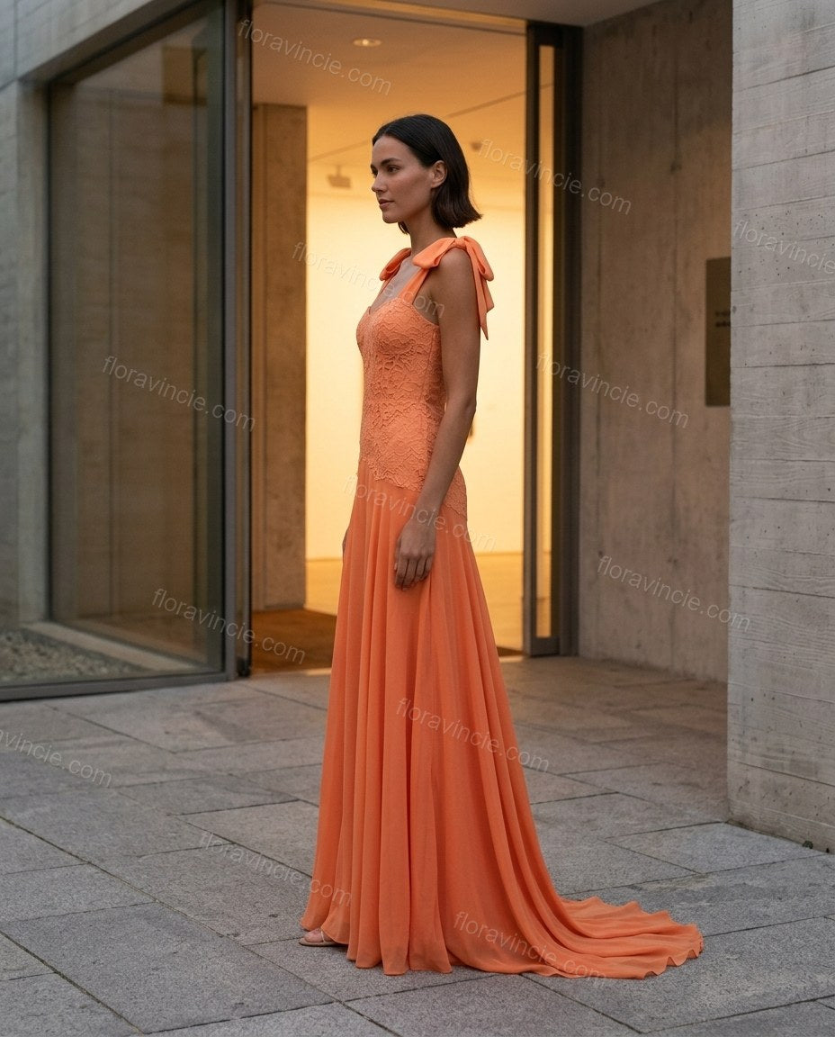 Orange Floral Maxi Chiffon Dress, alternate use-case lifestyle view, by Floravincie