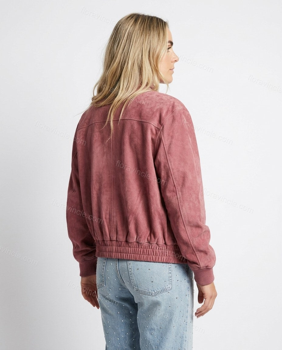 Pink Ribbed Jacket, back studio view, by Floravincie