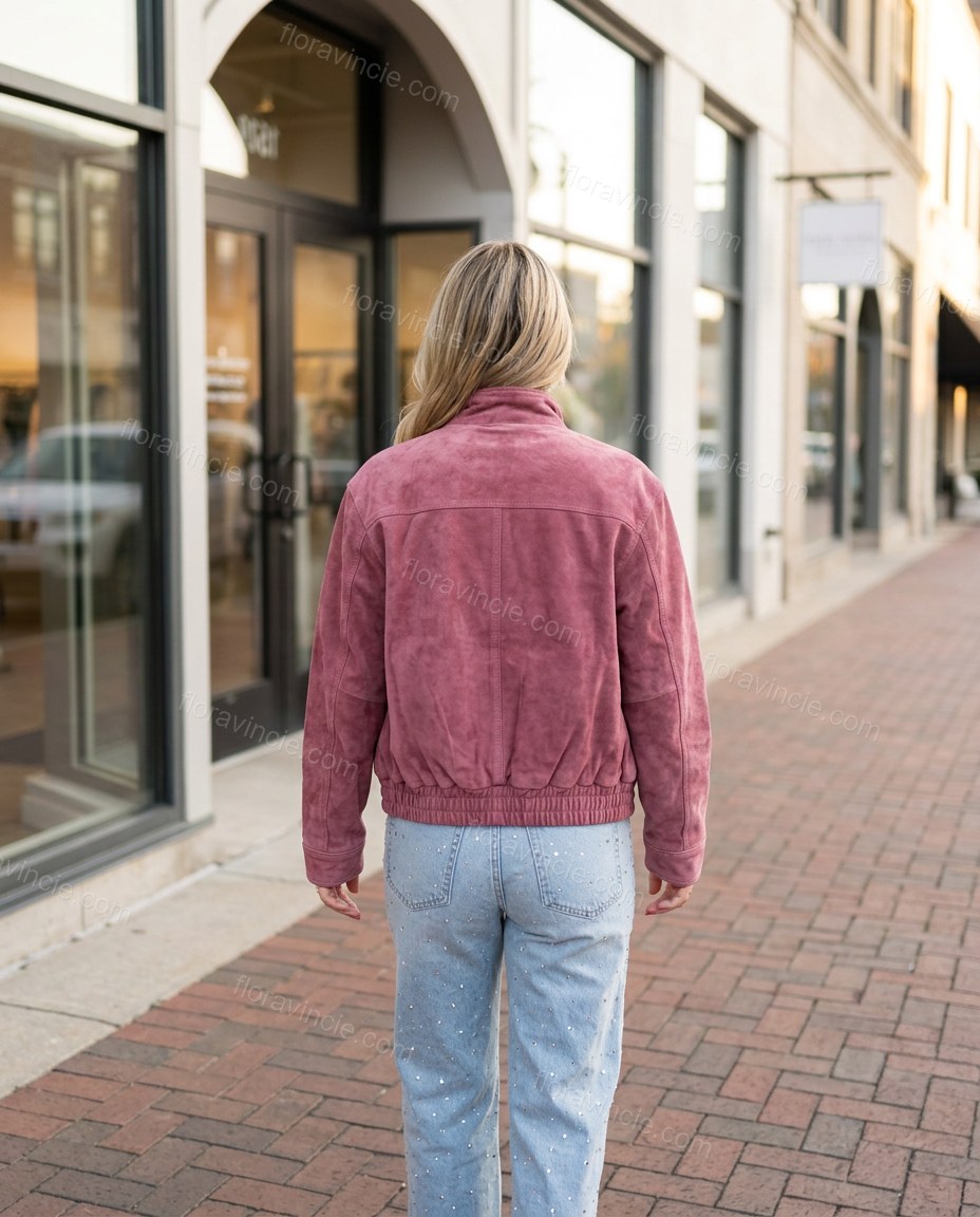 Pink Ribbed Jacket, alternate use-case lifestyle view, by Floravincie
