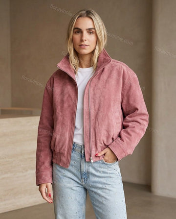 Pink Ribbed Jacket, full-length hero view, by Floravincie