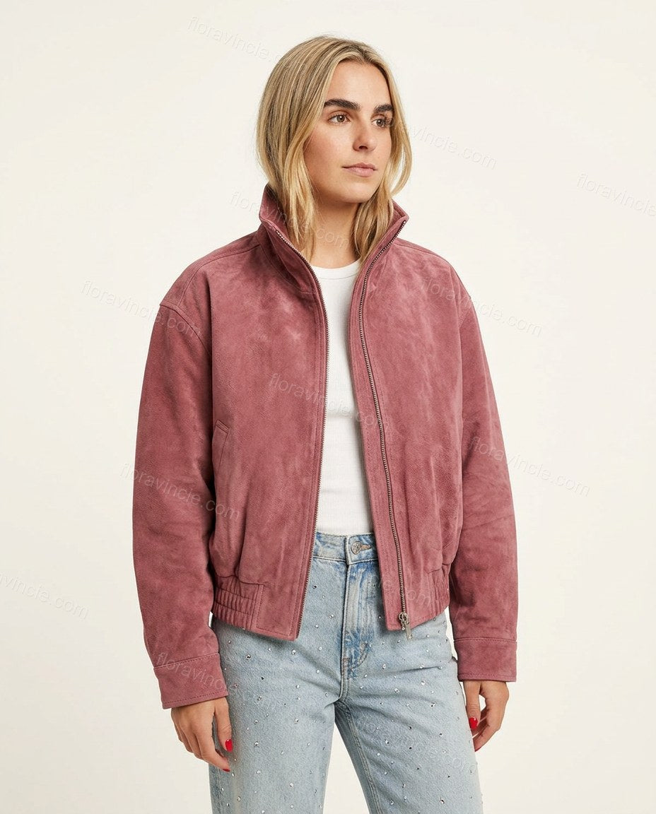 Pink Ribbed Jacket, front studio view, by Floravincie