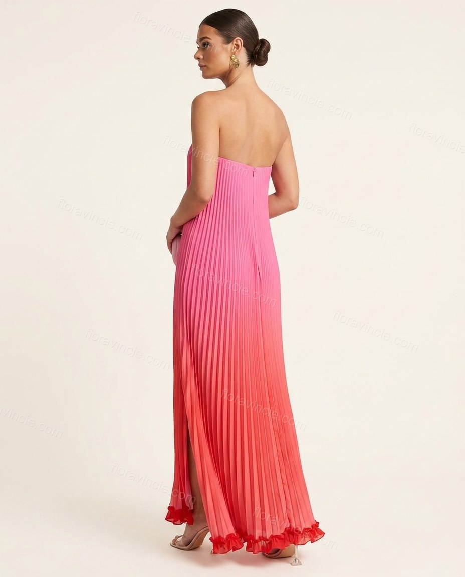 Pink Strapless Pleated Dress, back studio view, by Floravincie