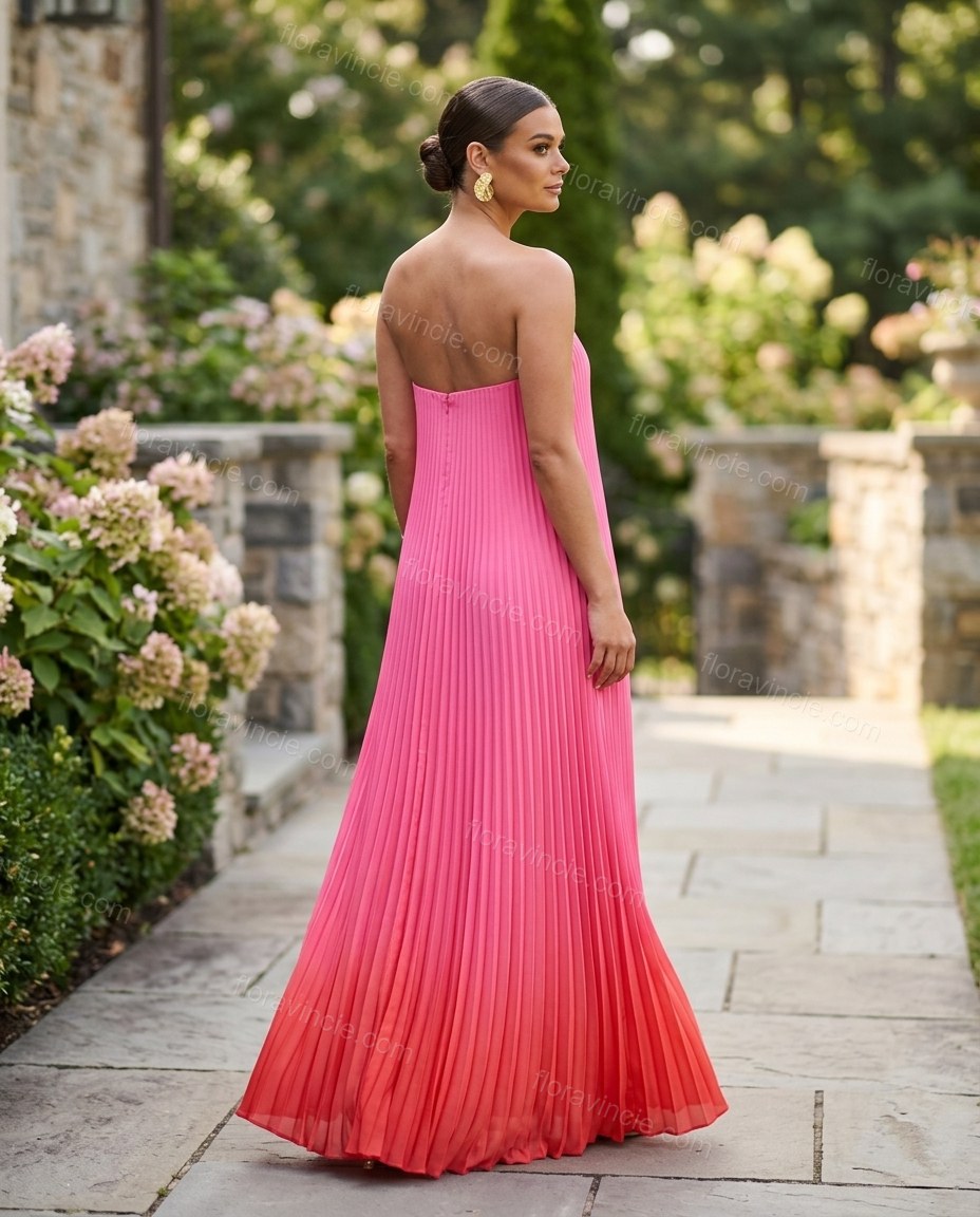 Pink Strapless Pleated Dress, alternate use-case lifestyle view, by Floravincie