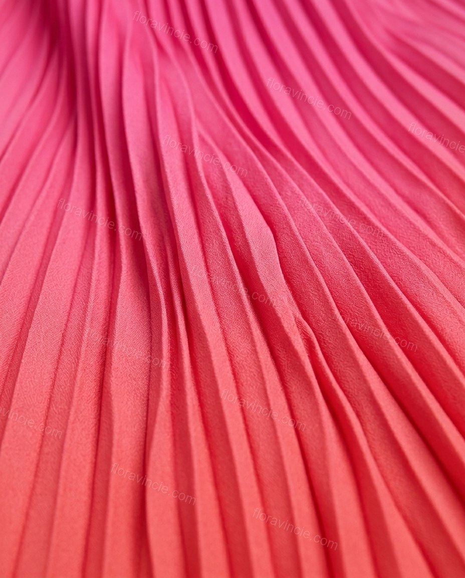Pink Strapless Pleated Dress, close-up of coral accents, notched neckline and strapless neckline, by Floravincie