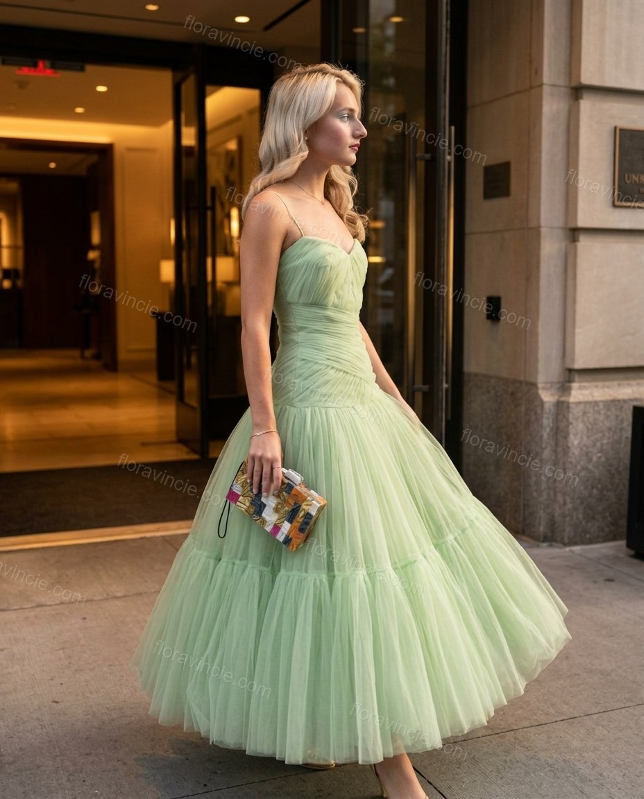 Light Green Midi Strapless Dress, alternate use-case lifestyle view, by Floravincie