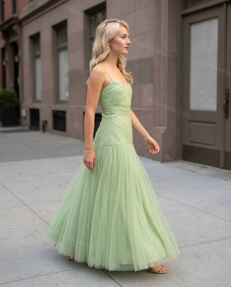 Light Green Midi Strapless Dress, movement and fit lifestyle view, by Floravincie