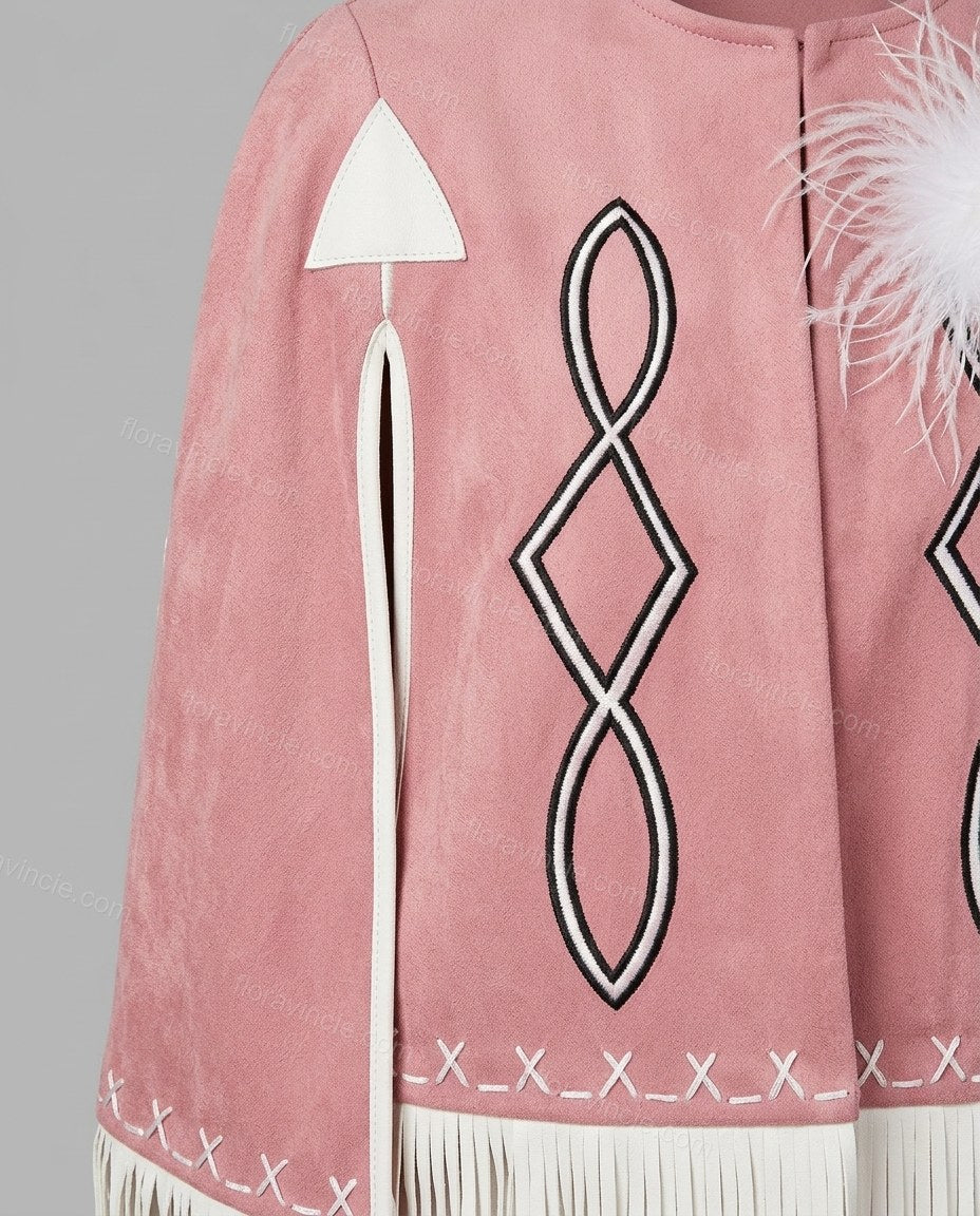 Pink Geometric Cape Fringe Blouse, close-up of geometric, by Floravincie