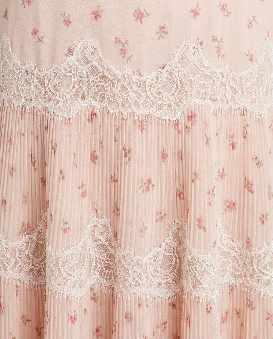 Pink Floral Maxi Tiered Dress, close-up of floral, by Floravincie