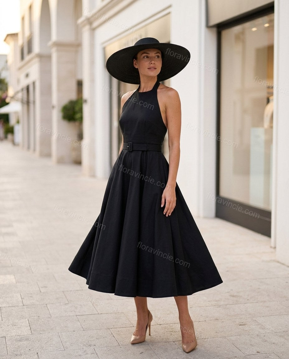 Black Midi Halter Dress, alternate use-case lifestyle view, by Floravincie