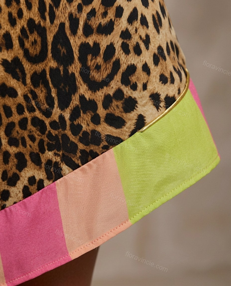 Brown Leopard Print Mini One-Shoulder Dress, close-up of leopard print, by Floravincie