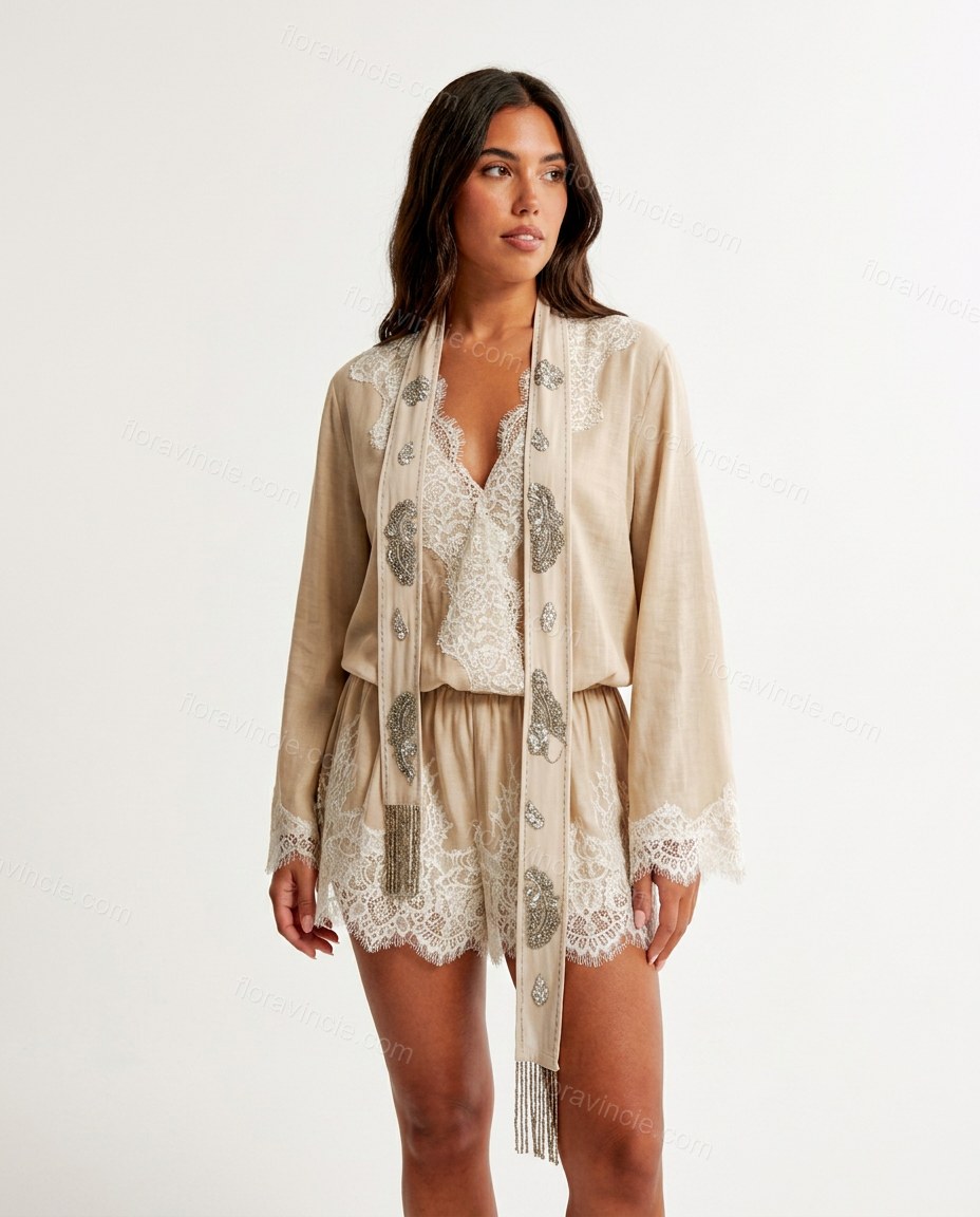 Beige Lace Dress, front studio view, by Floravincie