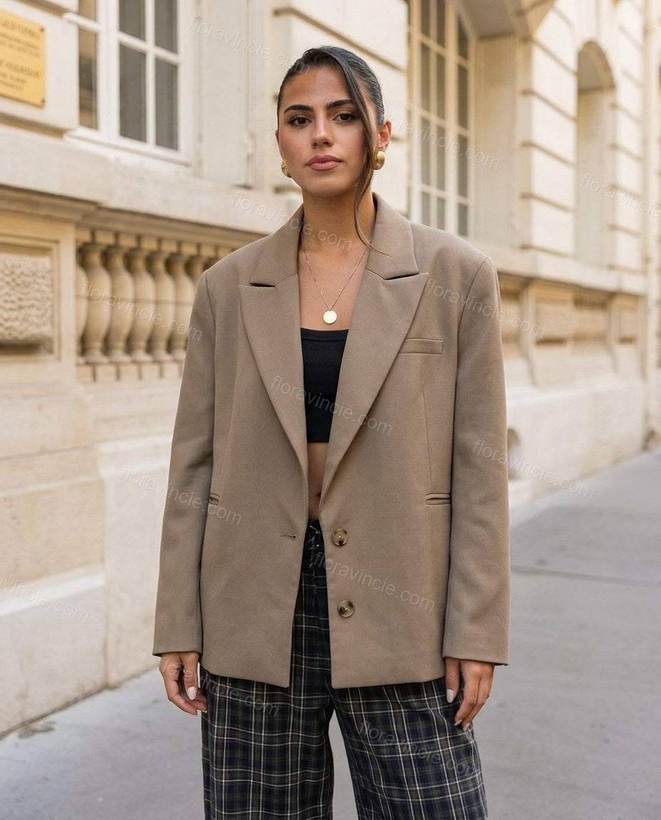 Taupe Blazer, full-length hero view, by Floravincie