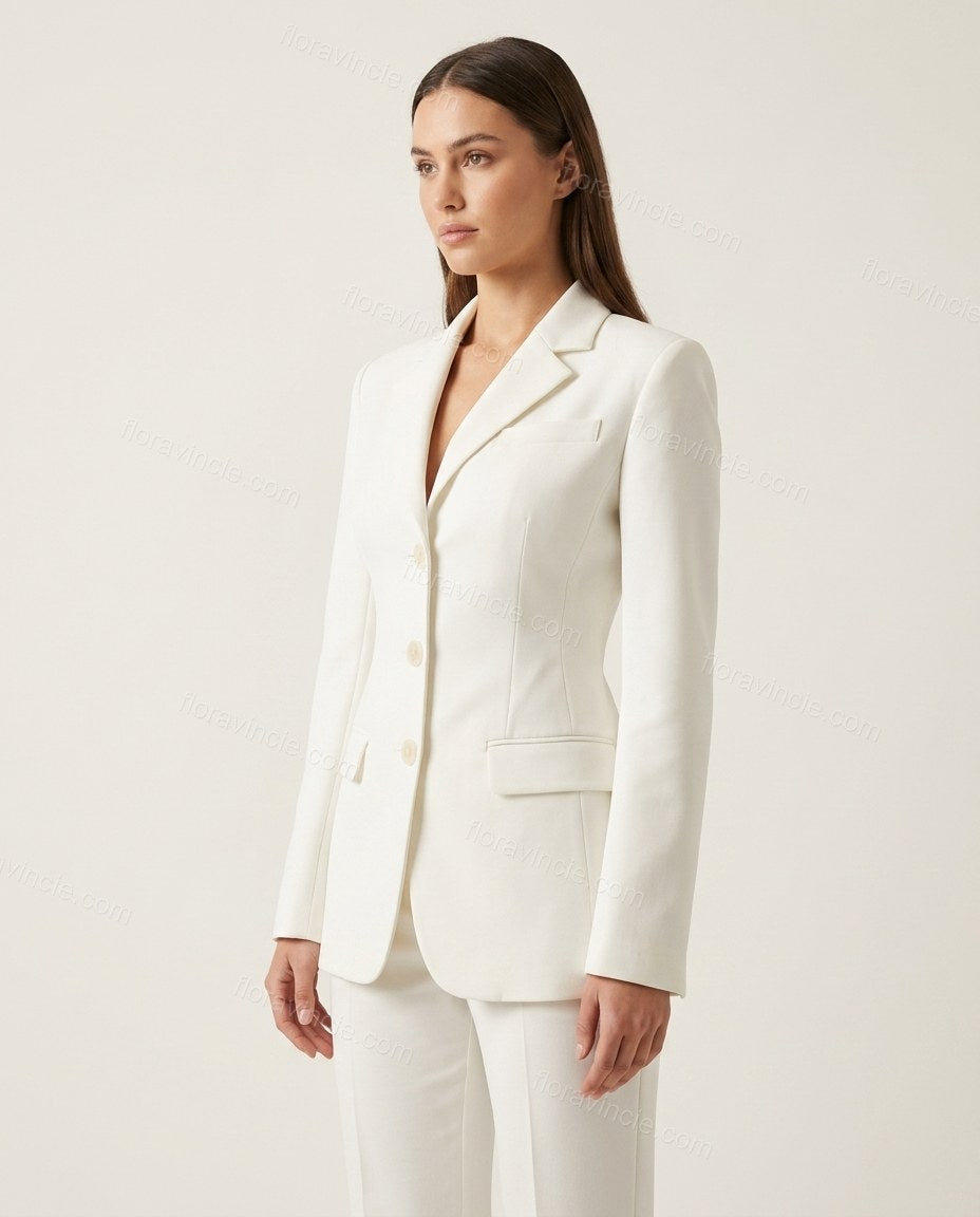 White Blazer & Skirt Set, side and back studio view, by Floravincie