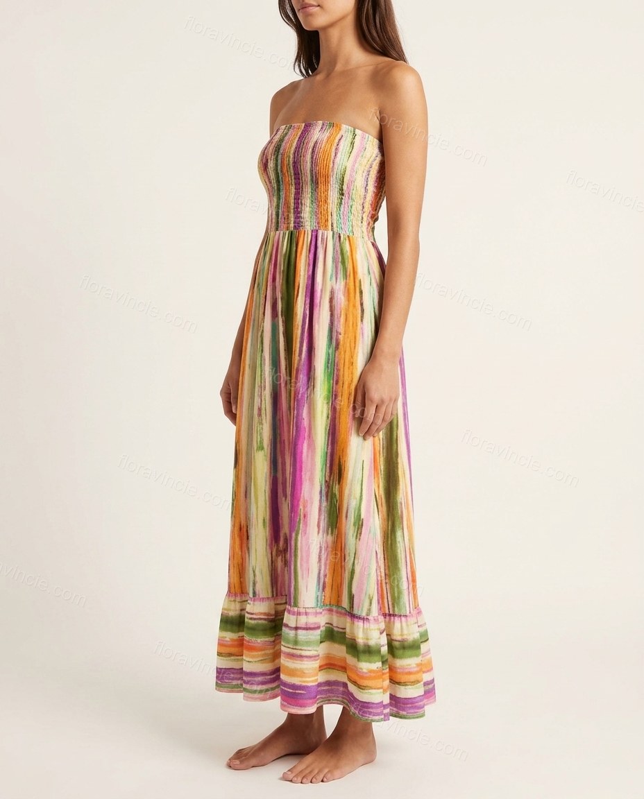 Multi-Color Striped Maxi Halter Dress, side and back studio view, by Floravincie