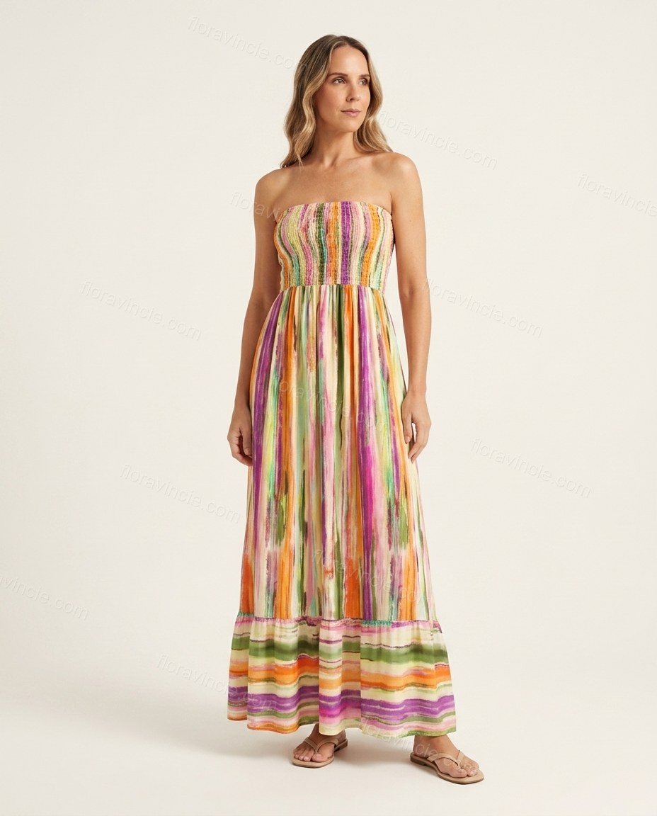 Multi-Color Striped Maxi Halter Dress, front studio view, by Floravincie