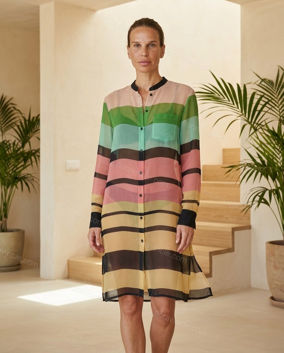 Multi-Color Striped Dress, full-length hero view, by Floravincie