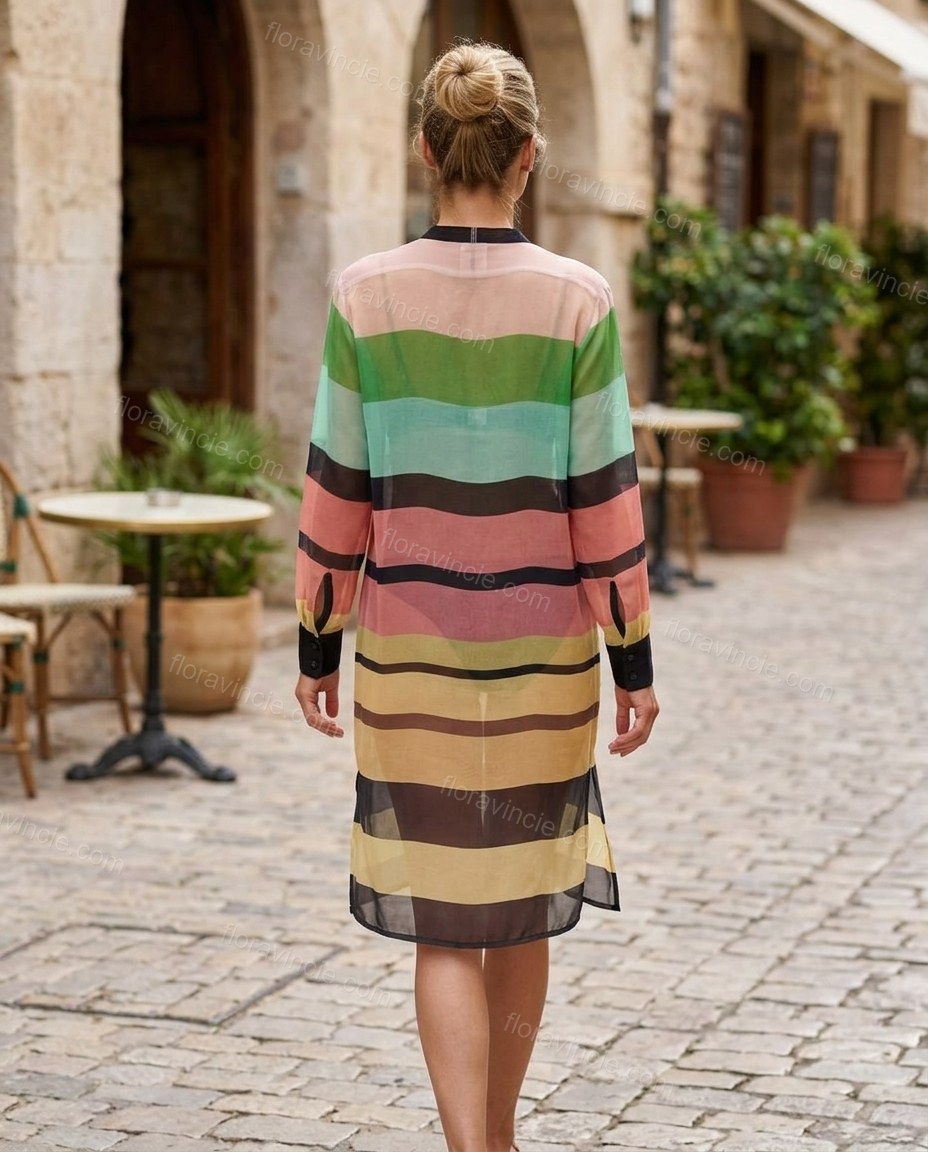 Multi-Color Striped Dress, movement and fit lifestyle view, by Floravincie