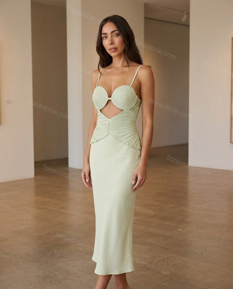 Light Green Midi Dress, full-length hero view, by Floravincie