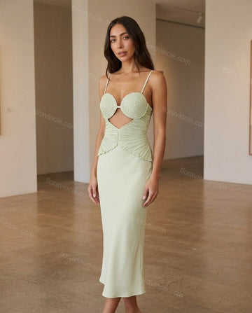 Light Green Midi Dress, full-length hero view, by Floravincie