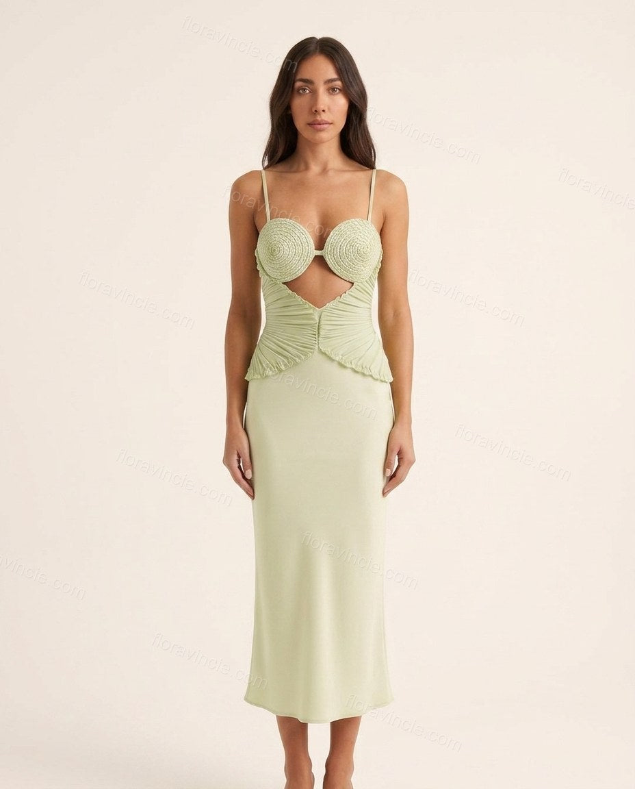 Light Green Midi Dress, front studio view, by Floravincie