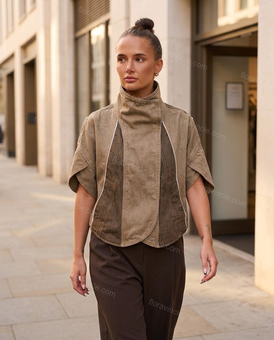 Brown Asymmetric Vest, alternate use-case lifestyle view, by Floravincie