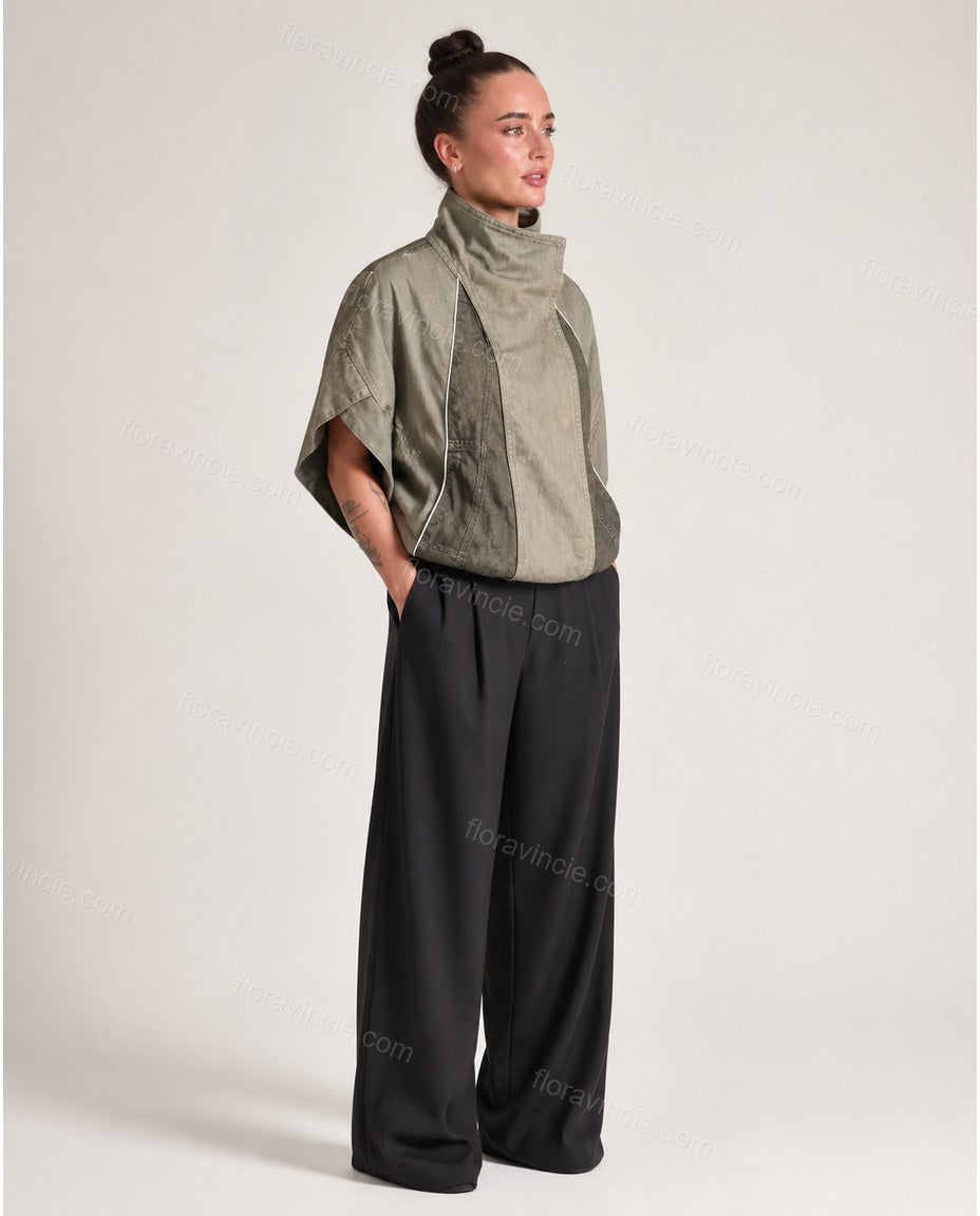 Brown Asymmetric Vest, side and back studio view, by Floravincie