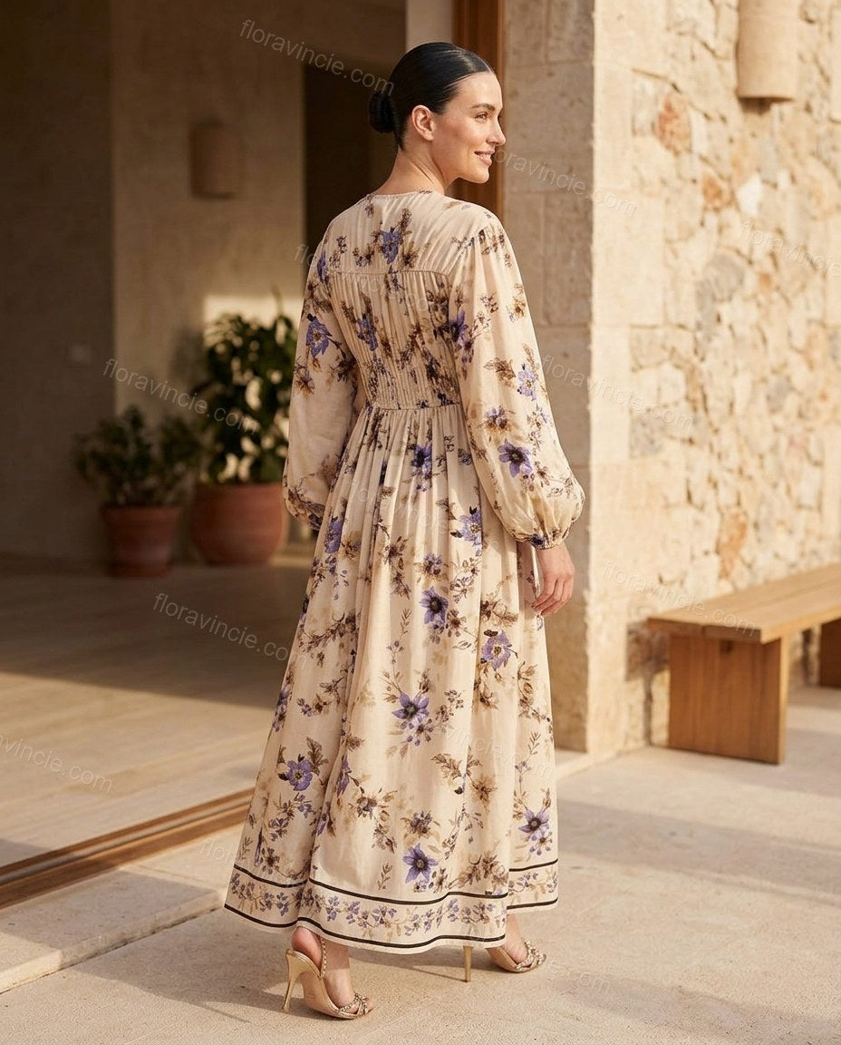 Beige Floral Maxi Dress, alternate use-case lifestyle view, by Floravincie