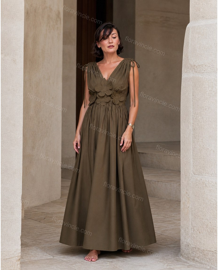 Olive Green Midi Cotton Dress, alternate use-case lifestyle view, by Floravincie