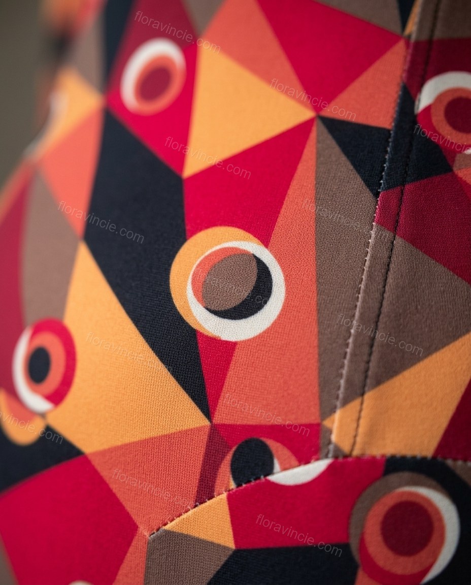 Red Geometric Maxi Knit Dress, close-up of geometric, by Floravincie