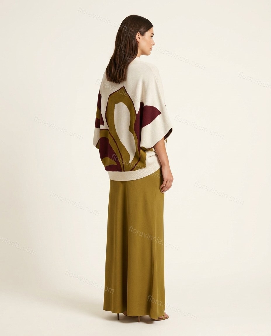 Olive Green Abstract Maxi Eyelet Dress, back studio view showing not visible, by Floravincie