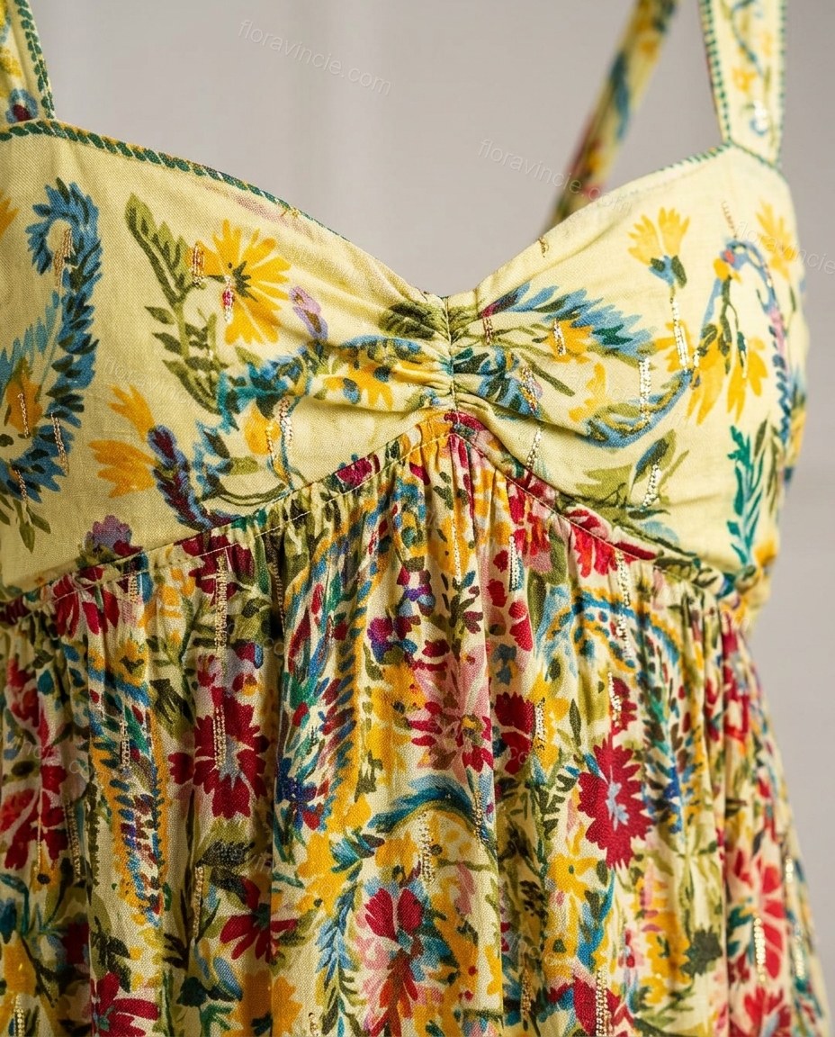 Yellow Floral Maxi Dress, close-up of floral, by Floravincie