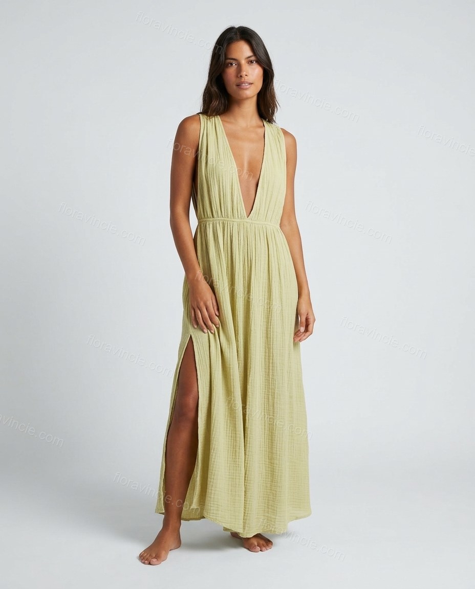 Light Green Maxi Dress, front studio view, by Floravincie