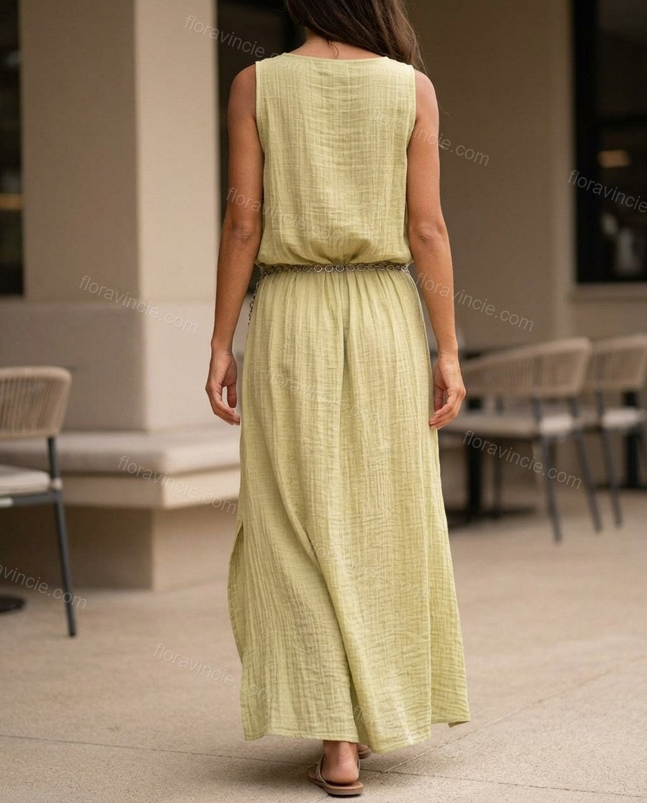 Light Green Maxi Dress, movement and fit lifestyle view, by Floravincie