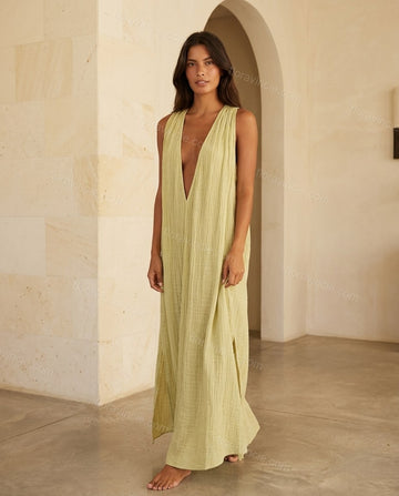 Light Green Maxi Dress, full-length hero view, by Floravincie